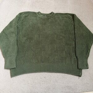 Vintage 1990s Structure Olive Green Checkerboard Knit Sweater Mens XL Boxy Fit